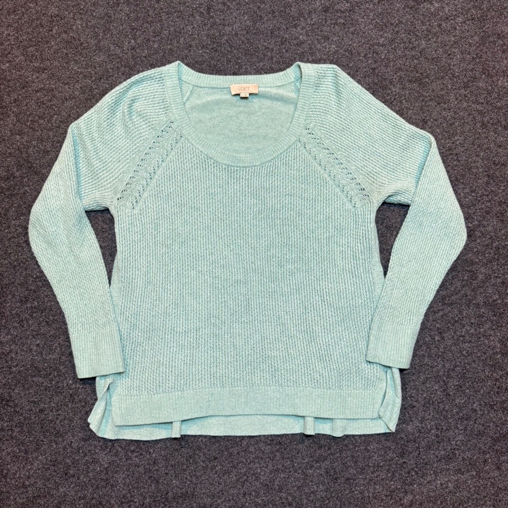 LOFT Outlet Mint Green Pointelle Raglan Sleeve Scoop Neck Sweater Size M